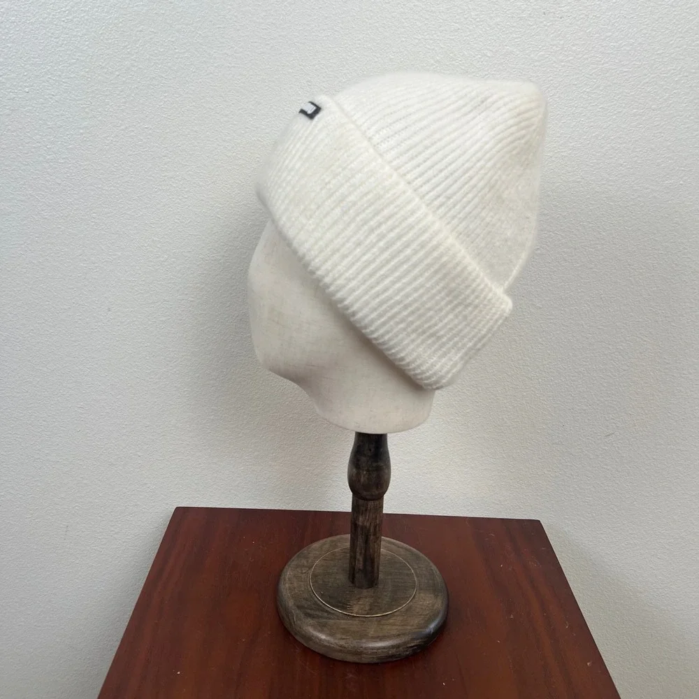 Miu Miu Cream White Ribbed Mohair Blend Beanie Logo Patch Made in Italy Hat